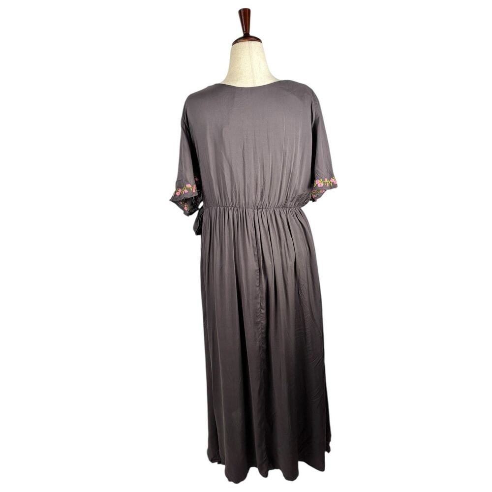 Jodifl Hi Low Embroidered Charcoal Flowy Boho Dress 1x New Faux‎ Wrap Floral - Picture 5 of 11